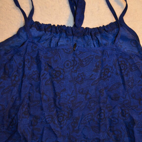 xhiliration y2k blue peasant sheath dress w black floral print szM - Picture 12 of 14